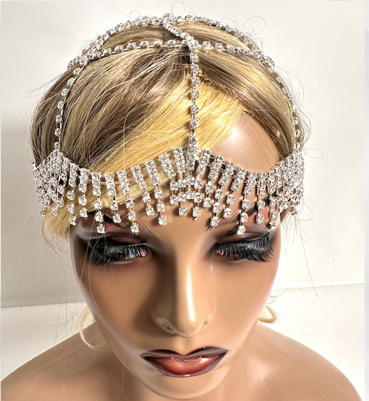 Bridal Hair Accessory Iridescent Crystal Rhinestone Head Chain